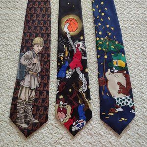 3 Novelty Neck Ties~STAR WARS Skywalker +Looney Tunes~Basketball Bugs/Daffy/Taz